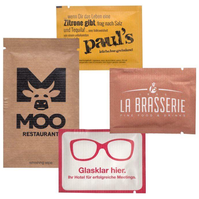 feuchttuecher bedrucken mit logo naturliches erscheinungsbild feuchttuecher oekologisch bedrucken matt kraftpapier